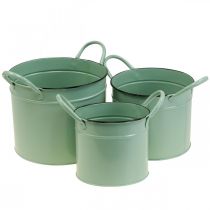 Plantekar vintage plante potte tinn bøtte med håndtak sett med 3