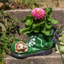 gjenstander Plantekar dekorasjon, grønn sko med pinnsvin, keramikk 14x13cm H13cm