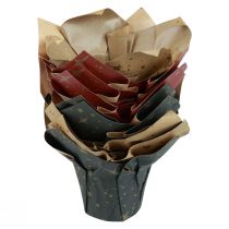 gjenstander Plantekar papir stjerner rød/antrasitt/naturlig Ø4,5cm H6cm 9 stk