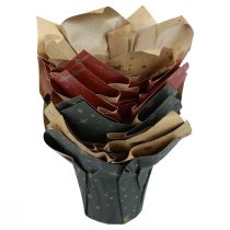 gjenstander Plantekar papir stjerner rød/antrasitt/naturlig Ø9,5cm H10cm 9stk