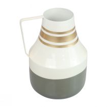 gjenstander Vase metallhåndtak dekorativ mugge grå/krem/gull Ø17cm H23cm