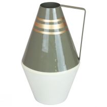 gjenstander Vase metallhåndtak grå/krem/gull vintage Ø19cm H31cm