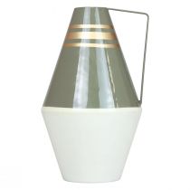 gjenstander Nostalgisk metallvase med håndtak i vintage-look - Krem/Grå/Gull Ø19cm H31cm