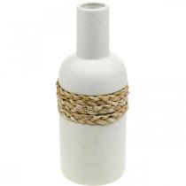 Blomstervase hvit keramikk og sjøgress vase bordpynt H22,5cm