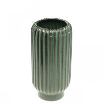 gjenstander Keramikkvase, borddekorasjoner, riflet dekorativ vase grønn, brun Ø10,5cm H21,5cm