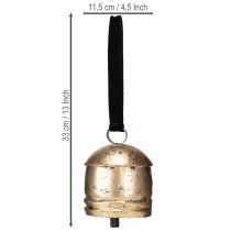 gjenstander Vintage gullklokke med svart fløyelsbånd, H15 cm