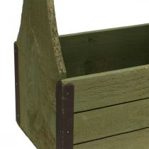Vintage plantekasse treverktøykasse olivengrønn 28×14×31cm