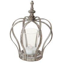 gjenstander Vintage Lantern Crown Metal med Glass Grå Ø14cm H18,5cm