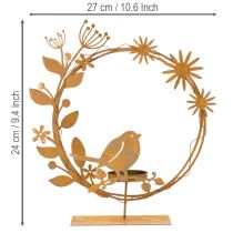 gjenstander Dekorativ telysholder med fuglemotiv, rustfarget, 24 × 27 × 6 cm