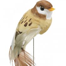 Vårpynt, minifugler, dekorative fugler på tråd brun, beige H2,5cm 24stk
