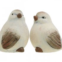 Keramiske fugler, vår, dekorative fugler hvite, brune H7/7,5cm 6stk