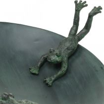 gjenstander Fuglebad med frosker, fuglebad metall ser grønt ut, antrasitt antikk look Ø28,5cm H13,5cm