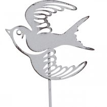 Svaledekorasjon, veggdekorasjon laget av metall, fugler til å henge hvite, sølv shabby chic H47,5 cm