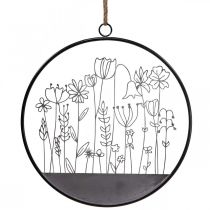Veggdekor blomsterring sommerdekor metall grå/svart Ø38cm