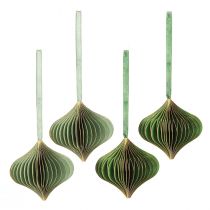 gjenstander Vintage julepynt, grønt og gullpapir, Ø8 cm, sett med 4