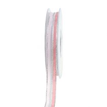 Julebånd med striper rosa, sølv 15mm 20m