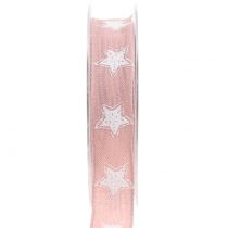 Julebånd lin utseende med stjerne rosa 25mm 15m