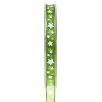 Julebånd organza grønt med stjerne 10mm 20m