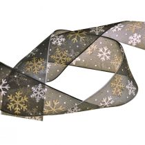 gjenstander Julebånd organza snøfnugg sort gull 40mm 15m