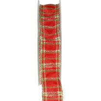 Dekorativt bånd Skotsk gavebånd rødt grønt gull 25mm 20m