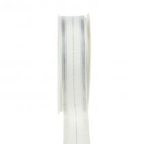 Julebånd med gjennomsiktige lurex striper hvit, sølv 25mm 25m