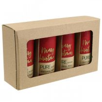 gjenstander Røde adventslys «God jul» laget av stearin og rapsvoks til juledekorasjon, sett med 4, 130/60 mm