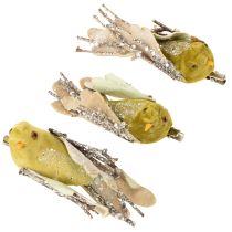 gjenstander Julepynt fugl på klips grønn, glitter 12 cm 6 stk assortert