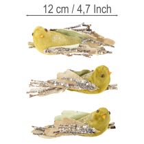 gjenstander Julepynt fugl på klips grønn, glitter 12 cm 6 stk assortert
