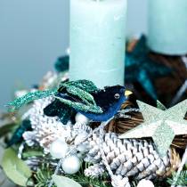 gjenstander Juledekorasjon svarttrost med klips blå, glitter assortert 3stk