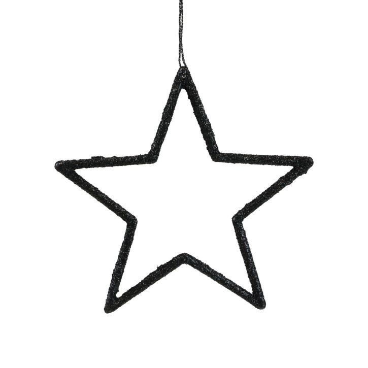 gjenstander Julepynt stjerneheng svart glitter 12cm 12stk