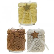 gjenstander Julepynt lykt glass fuskepels H12cm Ø9,5cm 3stk