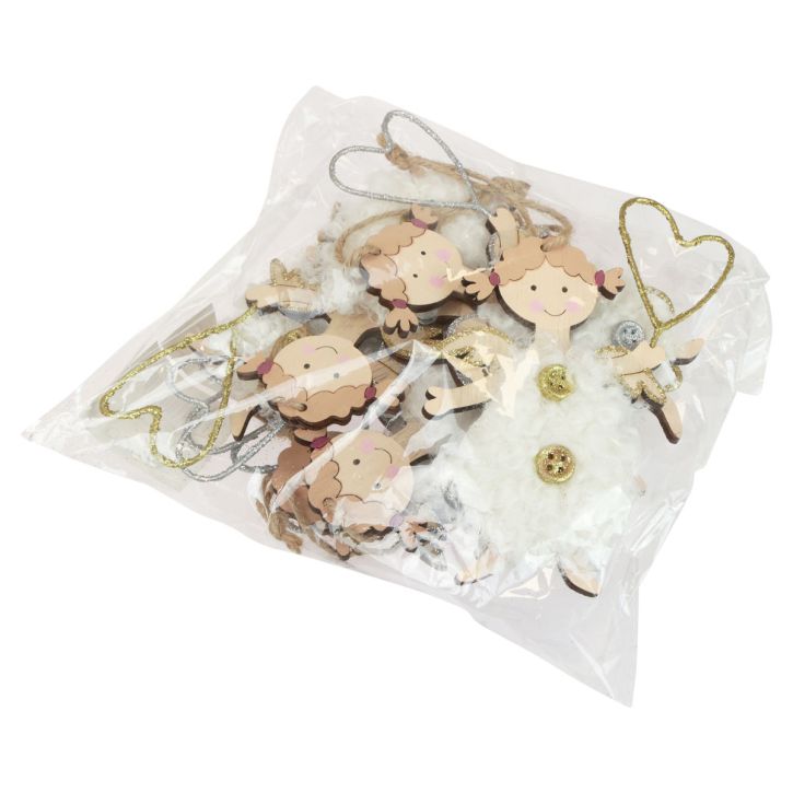 gjenstander Juleengel med hjerte Juletrepynt tre 14,5cm 8 stk