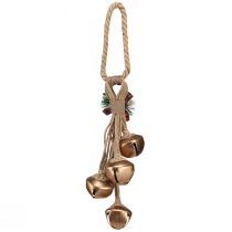 gjenstander Store gullfargede juleklokker med sløyfe og grangrener, festlig dør- og romdekorasjon, 51 cm