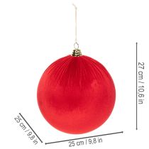 gjenstander Rød fløyelsjulekule, stor dekorativ kule til oppheng, 25 cm, 2 stk.