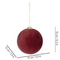 gjenstander Julekule, rød fløyelslook, til oppheng, 15 cm, 3 stk.