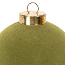 gjenstander Julekule i fløyelslook, grønn, teksturert blanding, 8 cm, 12 stk. Julekule i flokket mosegrønn, plastkuler i flokket mosegrønn. Bomullssnorer inkludert til hver kule.