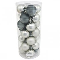 gjenstander Julekule, juletreanheng, tredekorasjon sort/sølv/perlemor H6,5cm Ø6cm ekte glass 24 stk.