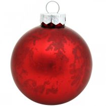 gjenstander Juletrekule, treanheng, julekule rødmarmorert H6,5cm Ø6cm ekte glass 24 stk.