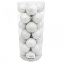 gjenstander Snøkule, treanheng, juletrepynt, vinterdekorasjon hvit H6,5cm Ø6cm ekte glass 24 stk.