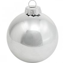 gjenstander Glasskule, trepynt, juletrekule sølv H8,5cm Ø7,5cm ekte glass 12stk