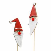 gjenstander Trepinner julenissen med metallfjær rød, hvit, naturlig 12 / 13cm L36 / 36,5cm 12stk