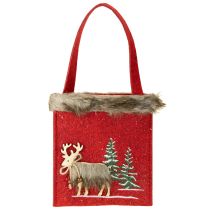 gjenstander Julepose rød med pels 15,5cm x 18cm 3 stk