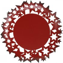 Juletallerken dekorativ metallplate med stjerner rød Ø34cm