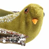 gjenstander Julepynt fugl på klips grønn, glitter 12cm 6stk assortert