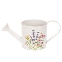 gjenstander Hvit metallvannkanne med blomstermotiv, 13,5 cm, dekorativ blomsterpotte