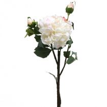 Hvite roser kunstrose stor med tre knopper 57cm