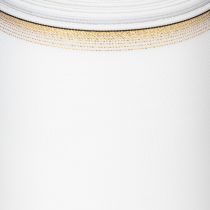 gjenstander Hvitt moiré-kransbånd med gullperlekant, 175 mm - Elegant bånd til dekorasjon og blomsterdekorasjon