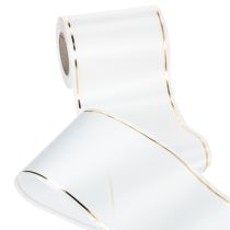 gjenstander Hvitt kransbånd med gullkant for datautskrift, satengbånd, vanntett, 25m x 125mm