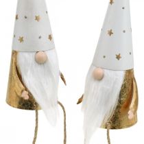 gjenstander Gnome juledekorasjonsfigur hvit, gull Ø6,5cm H22cm 2 stk