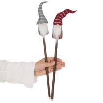gjenstander Gnome-dekorasjonsfigur med stripete hatt på trepinne, 46 cm, 6 deler